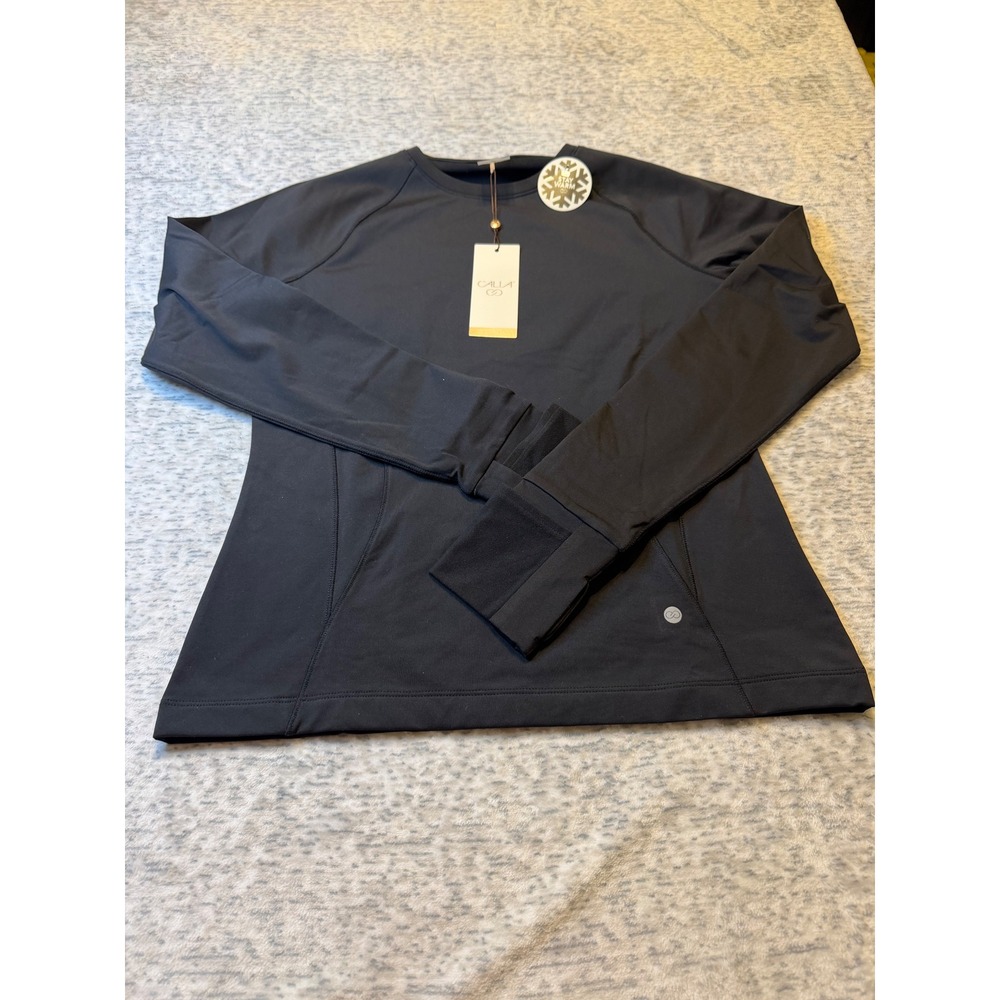 Calia Long sleeve coldweather size Med Black top with thumbholes baselayer NWT